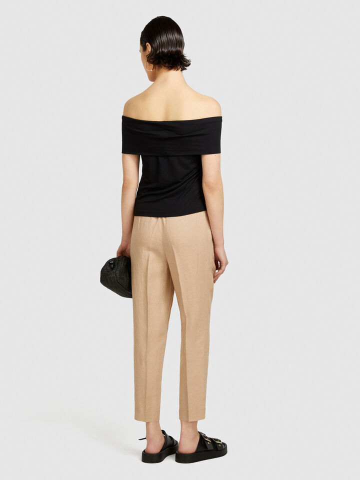 100% linen joggers - women's joggers - Beige | Sisley image number 3